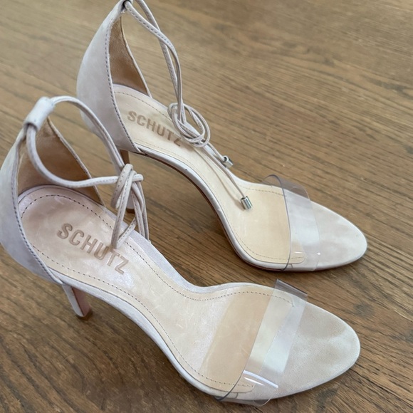 Schutz Josseana Leather Sandals High Heel Ankle Tie Nude Women’s size 8 - Picture 4 of 16